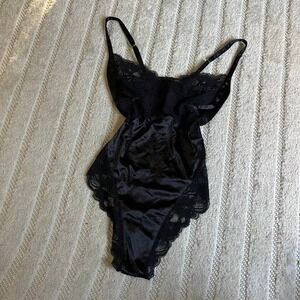 VTG 90s Victoria's Secret Black Second Skin Satin Bodysuit Size S Intimate
